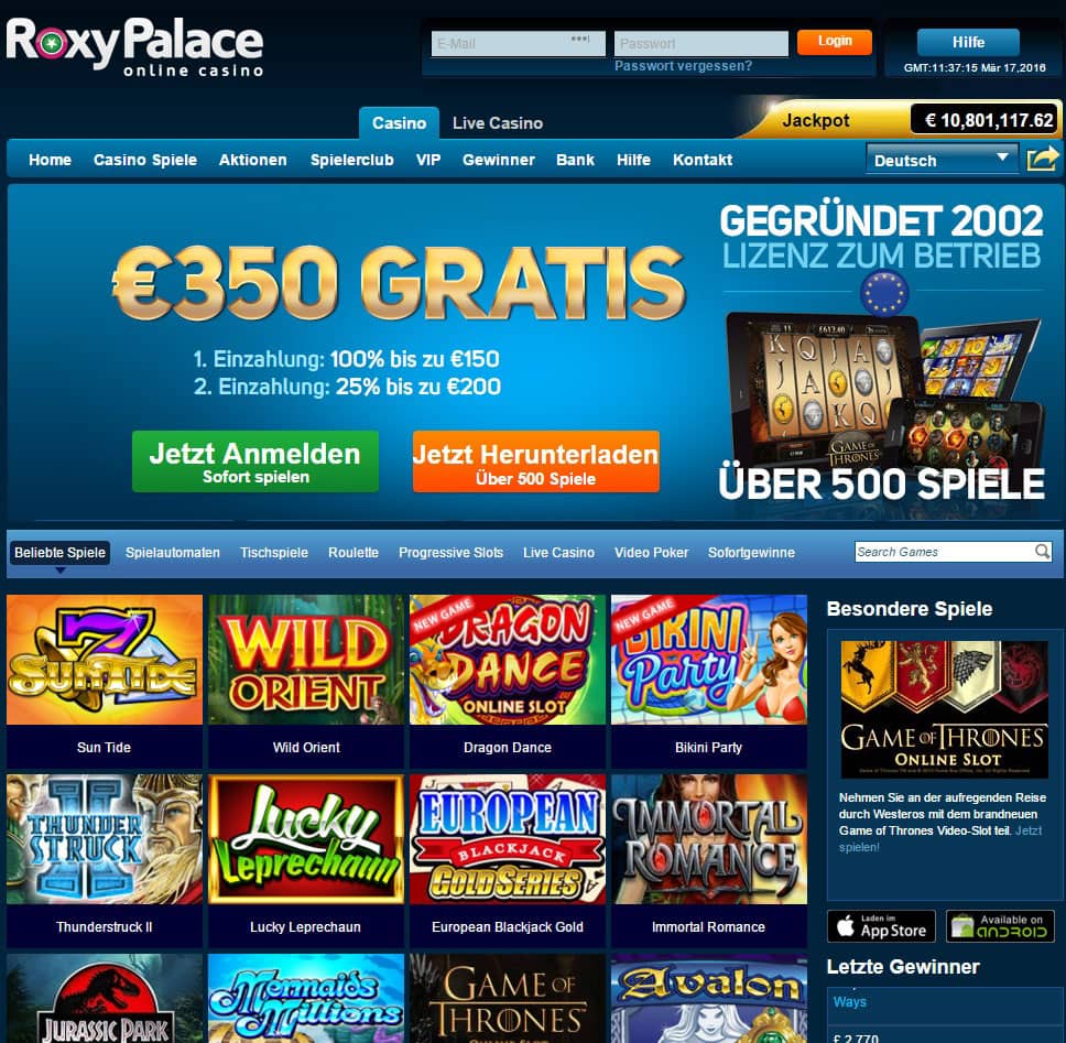 Roxy palace free spins online casino